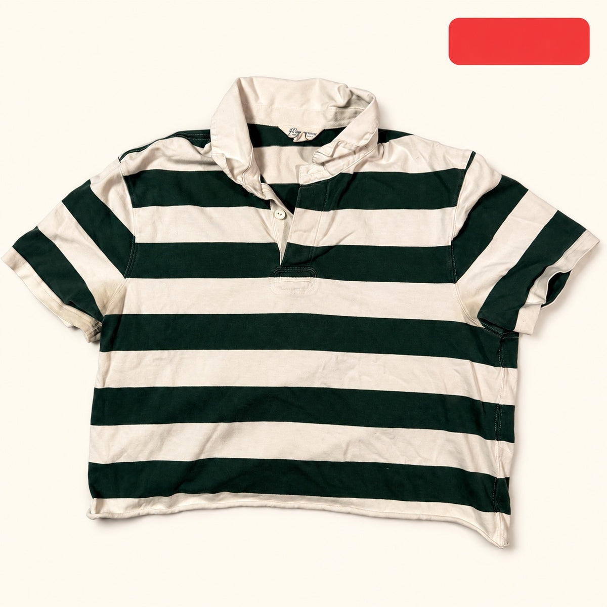 J. Crew Green & White Striped Rugby Polo XL