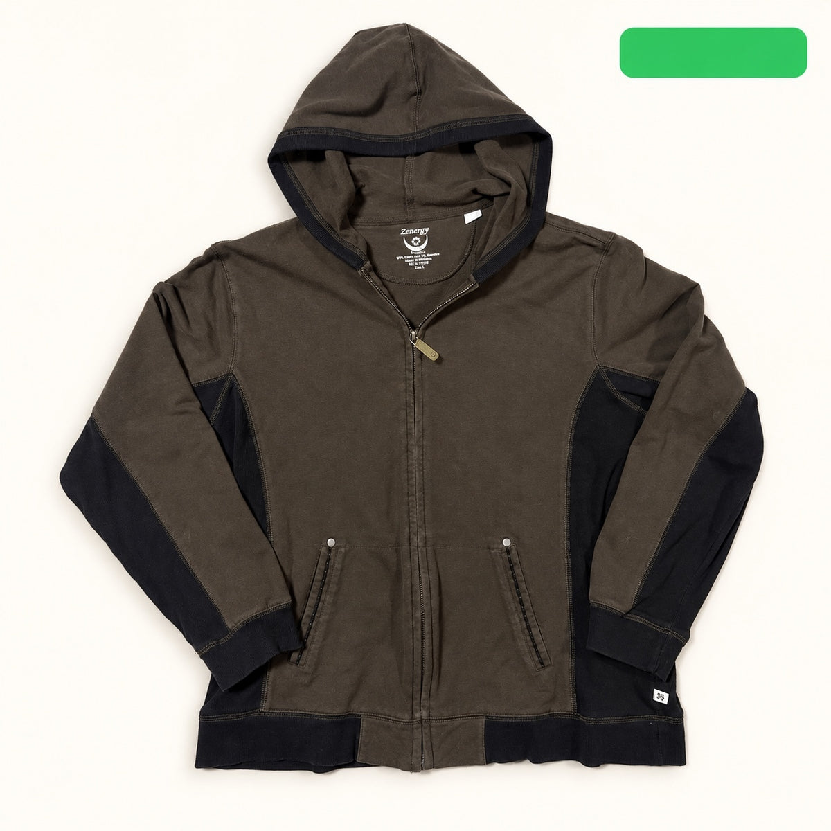 Chico’s Zenergy Olive Hooded Full Zip Jacket Size 2