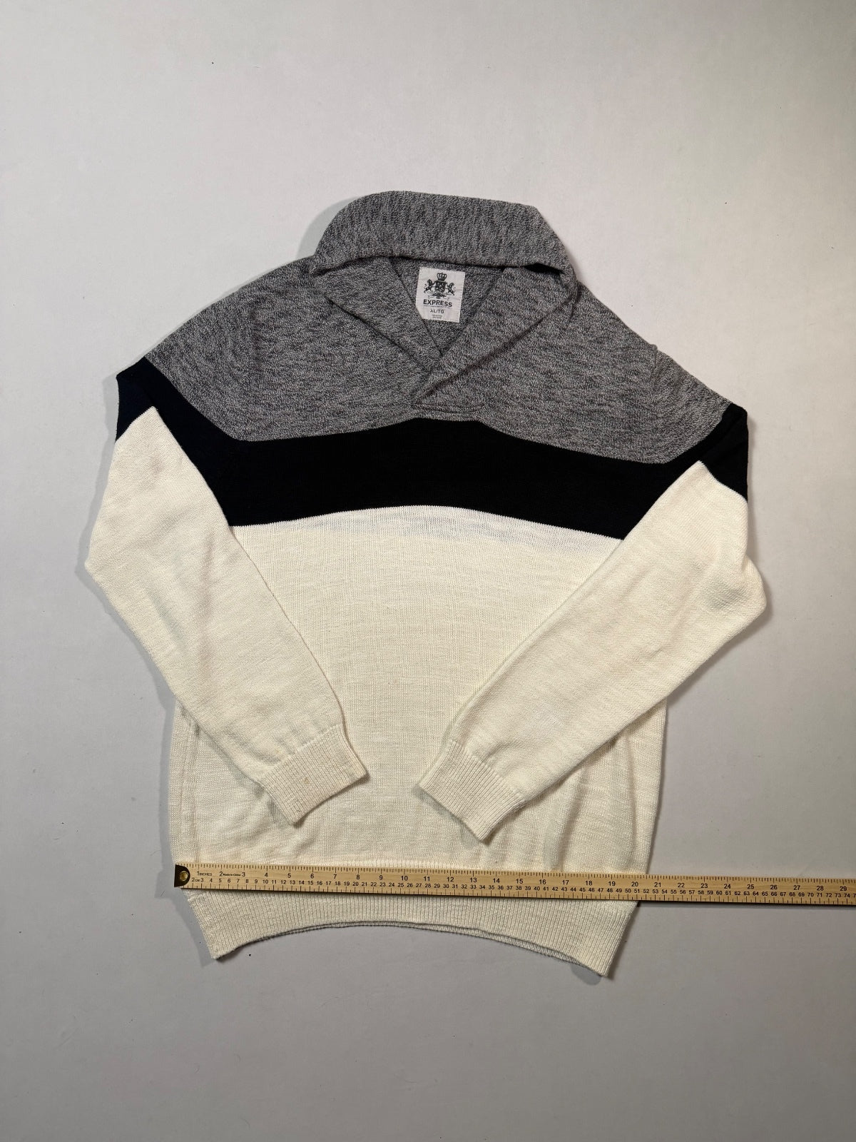 Express White Gray Colorblock Shawl Collar Sweater