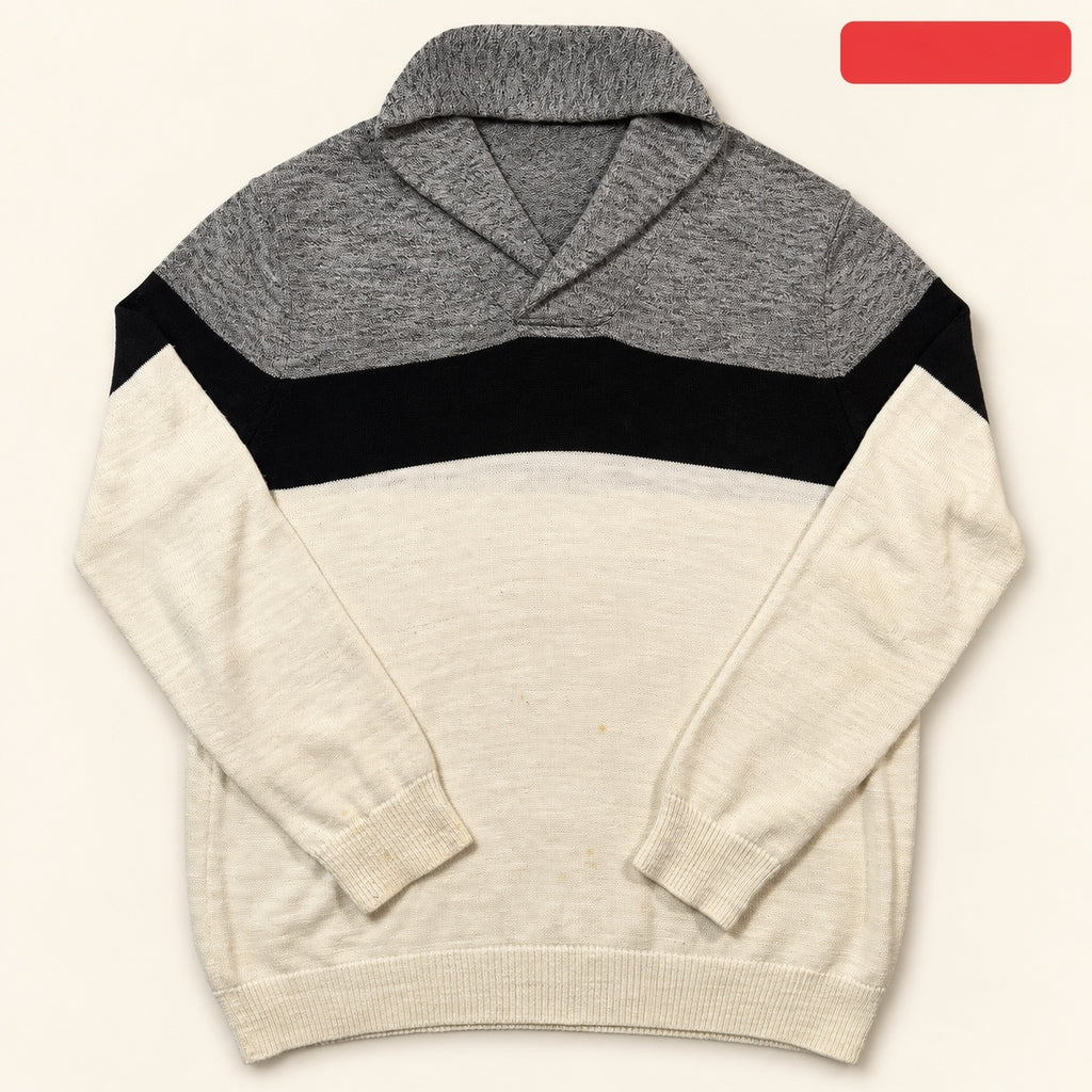 Express White Gray Colorblock Shawl Collar Sweater