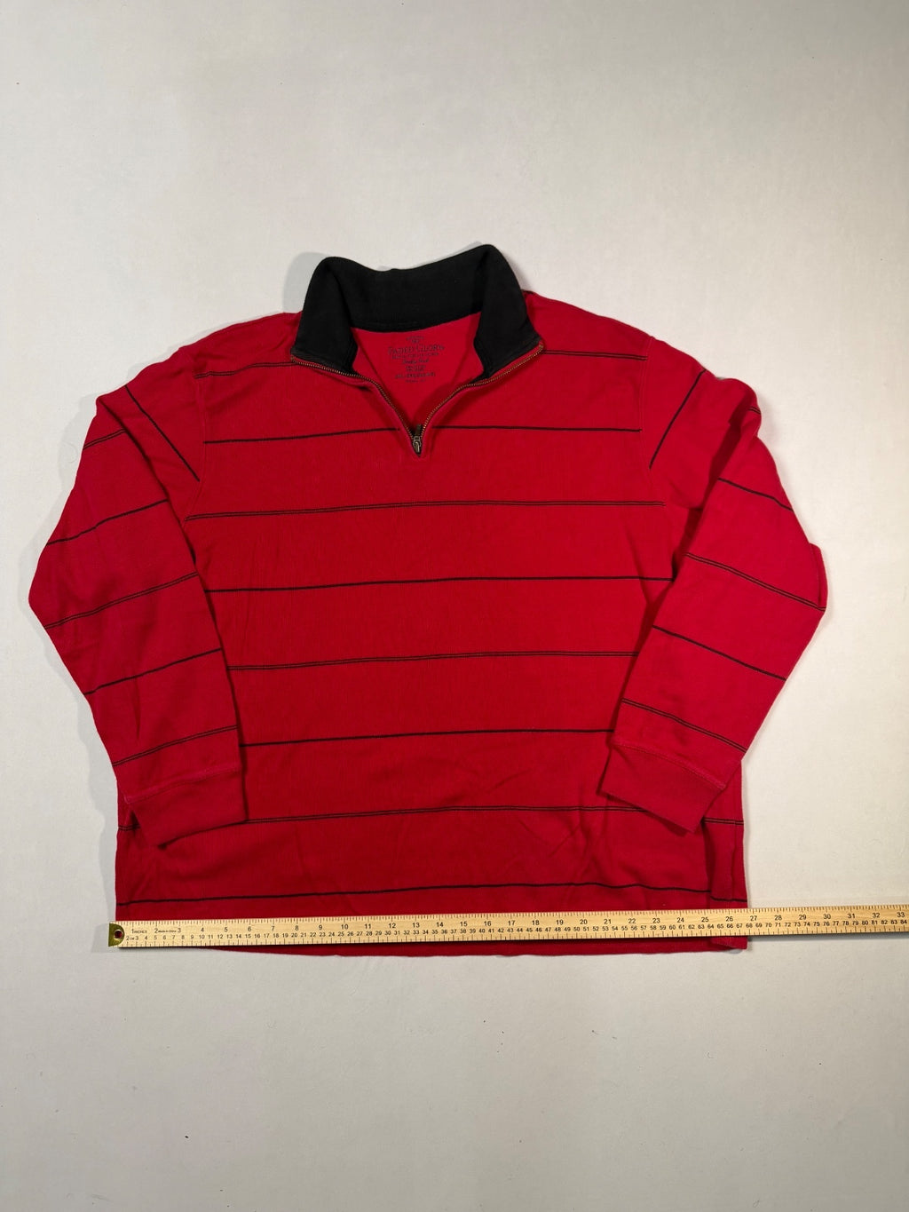 Faded Glory Red Striped Quarter-Zip Pullover Size 2XL