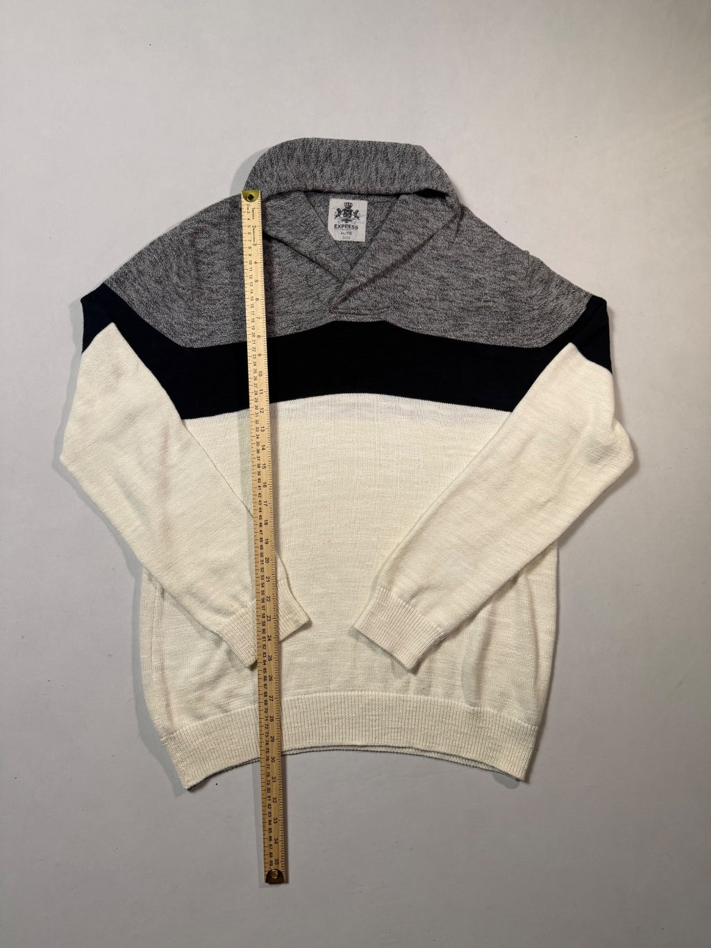 Express White Gray Colorblock Shawl Collar Sweater