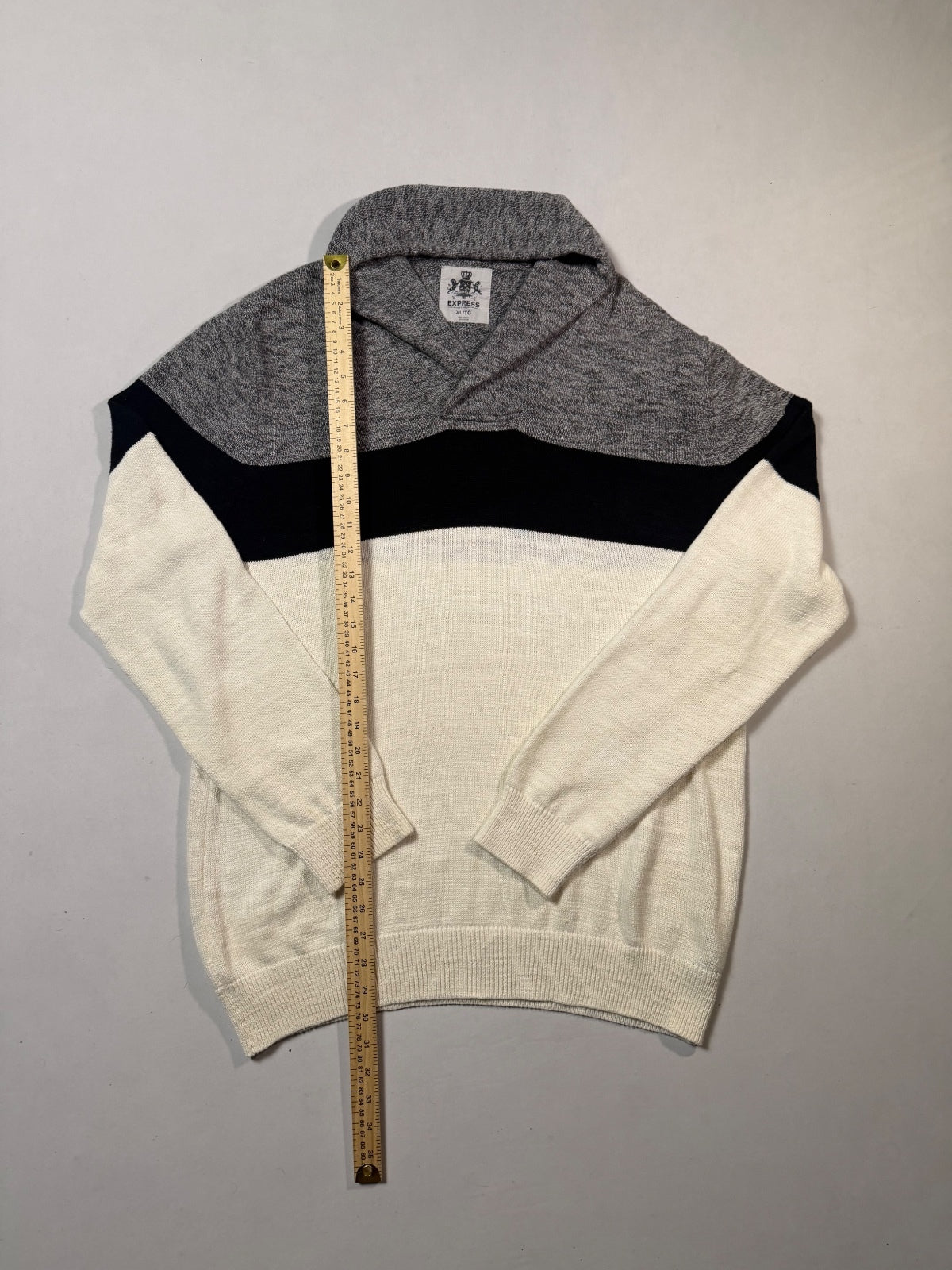 Express White Gray Colorblock Shawl Collar Sweater