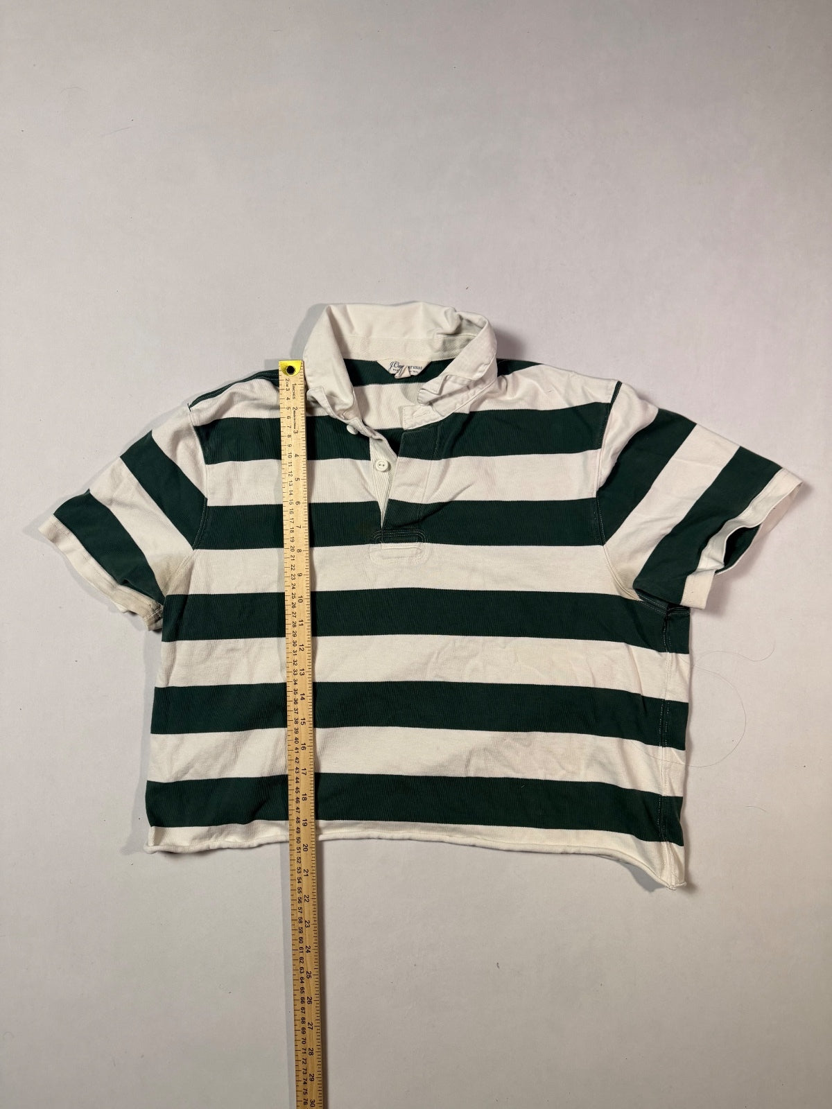 J. Crew Green & White Striped Rugby Polo XL