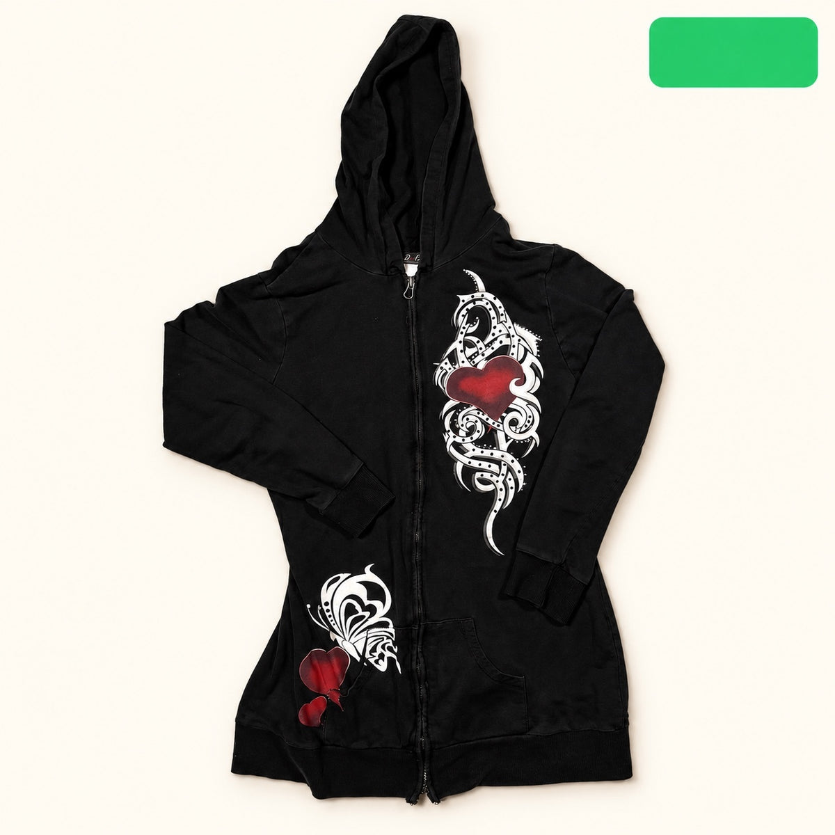 Dots Black Heart Graphic Full Zip Hoodie