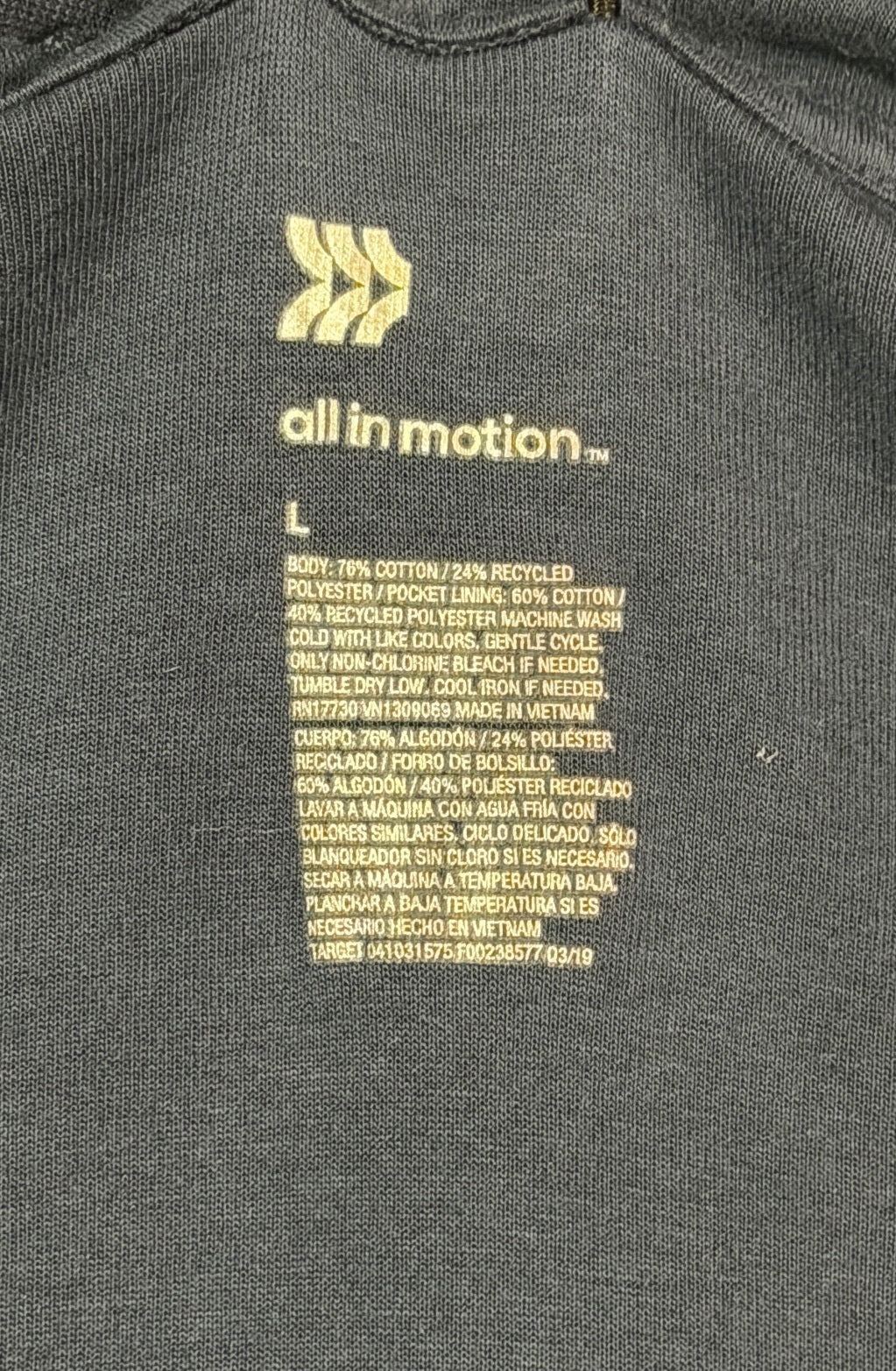 All in Motion Navy Blue Full Zip Hoodie Size L