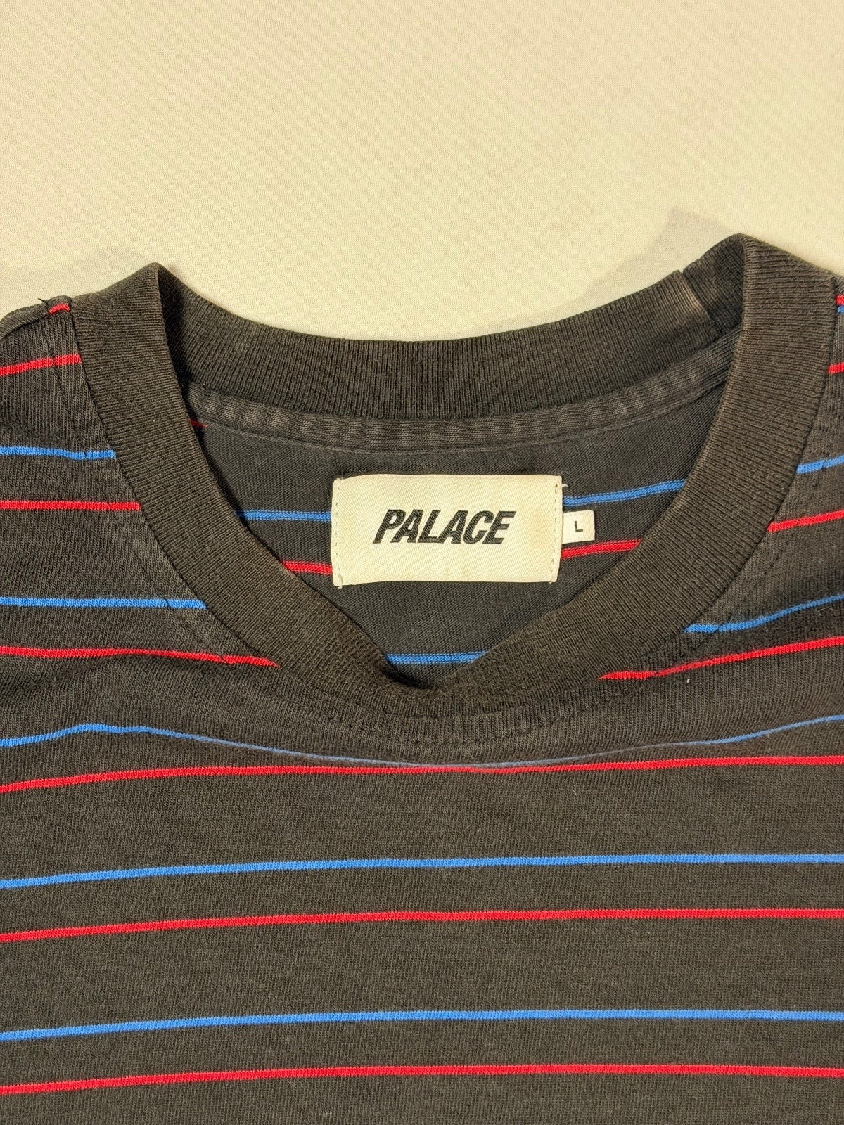 Vintage Palace Black Red Blue Stripe T-Shirt Size L