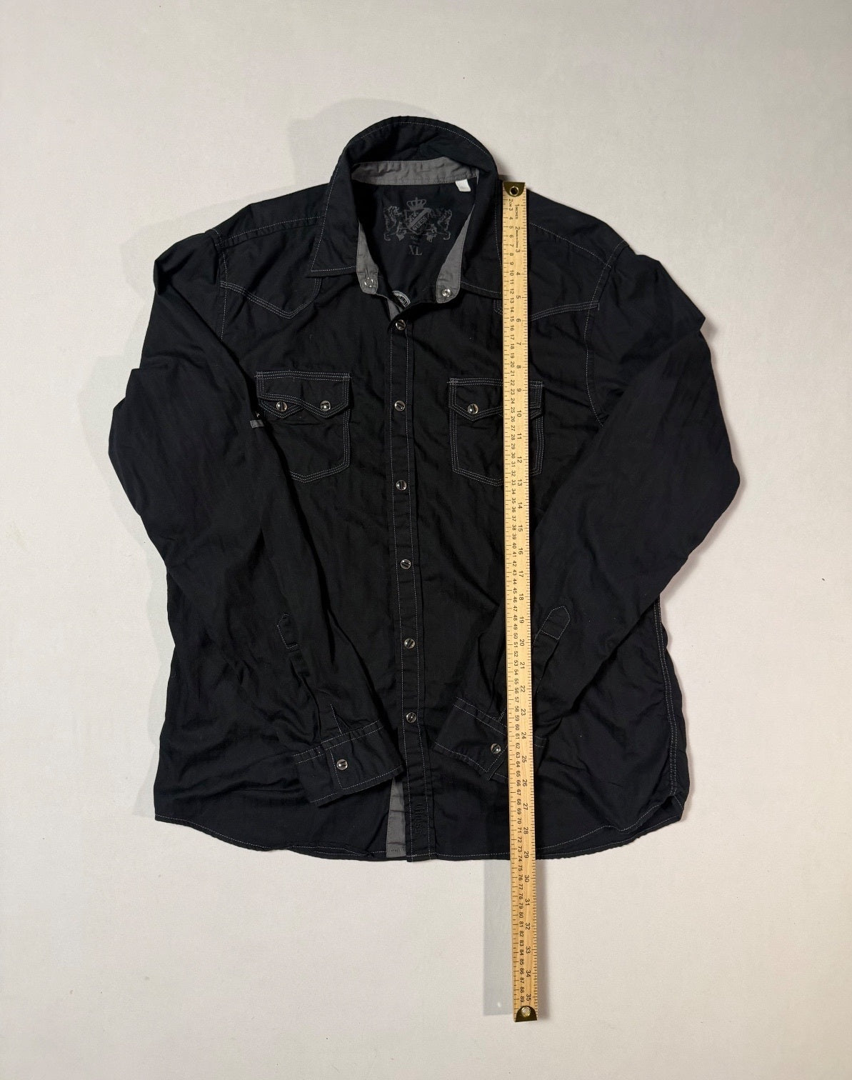 Gothic Graphic GUESS Jeans Black Western Snap Shirt Size XL