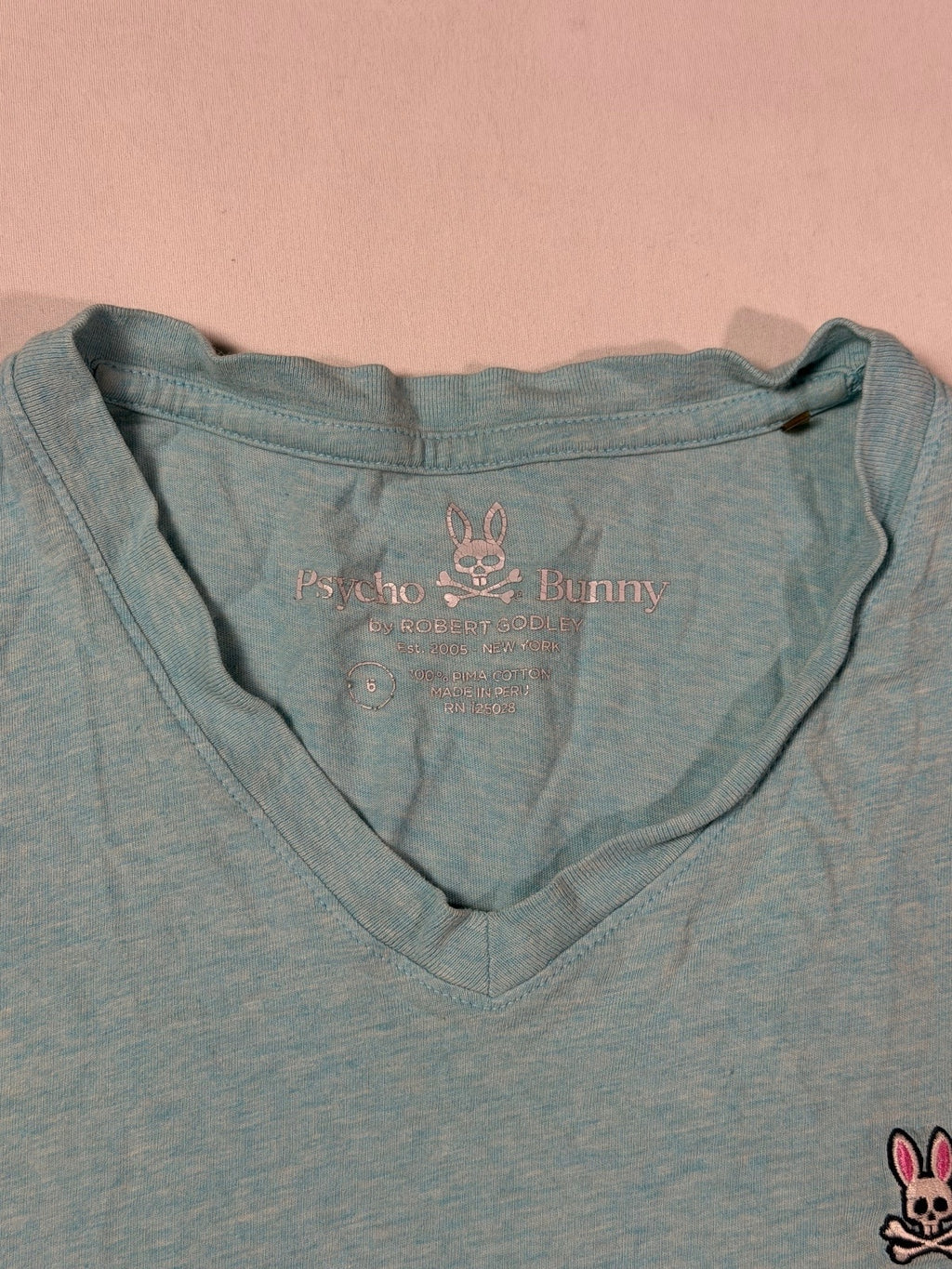 Psycho Bunny Light Blue V-Neck T-Shirt Size L