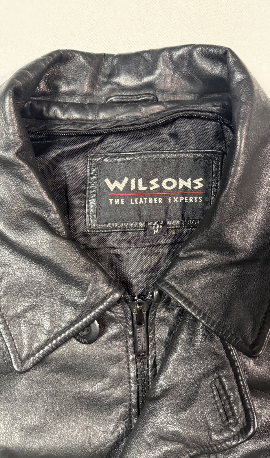 Wilsons Black Leather Belted Jacket Size M