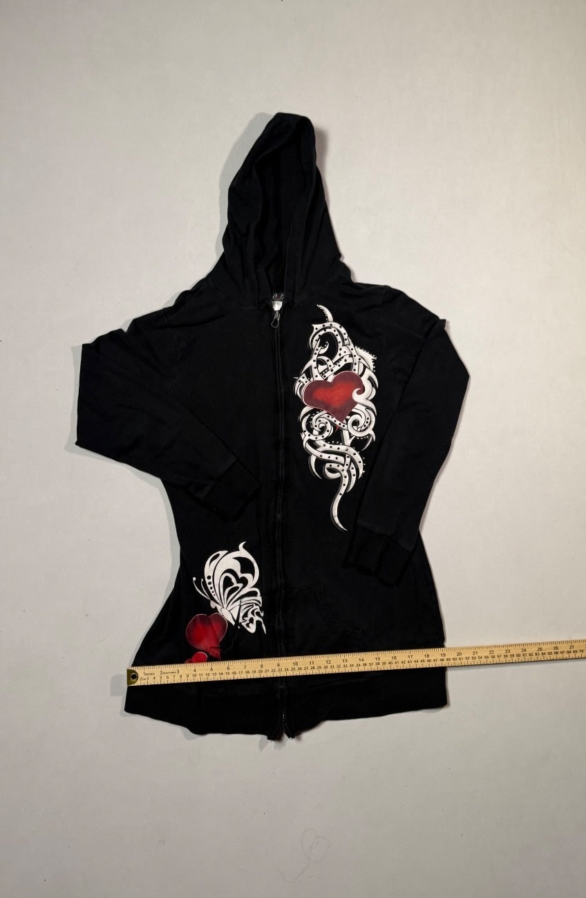 Dots Black Heart Graphic Full Zip Hoodie