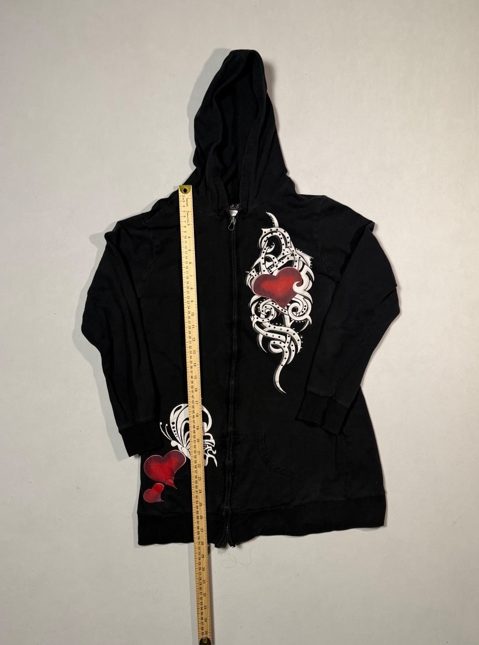 Dots Black Heart Graphic Full Zip Hoodie