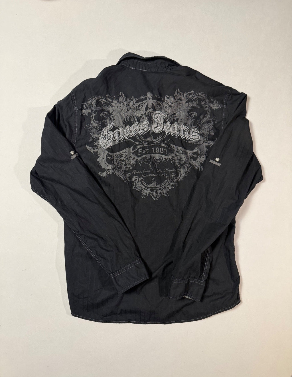 Gothic Graphic GUESS Jeans Black Western Snap Shirt Size XL