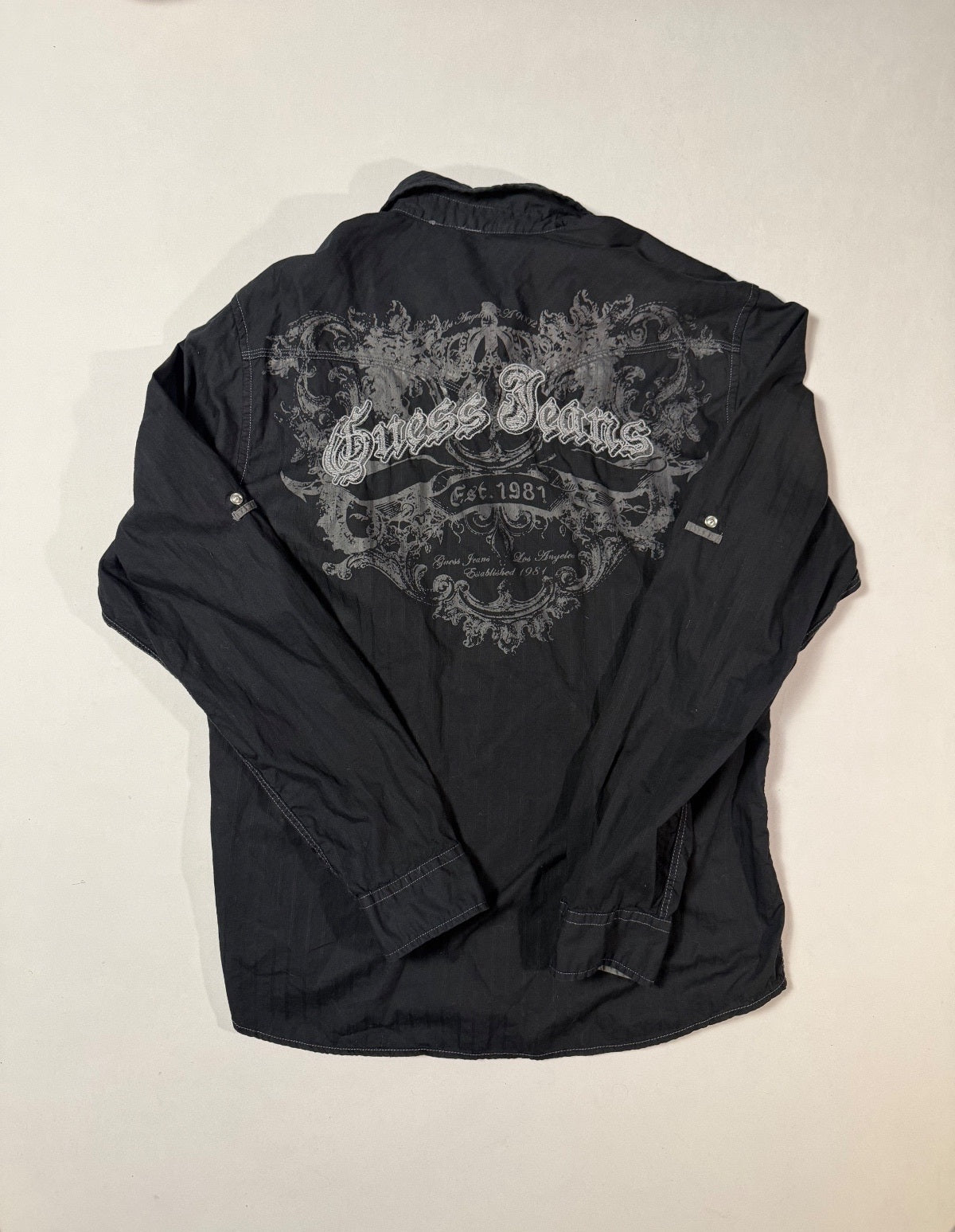 Gothic Graphic GUESS Jeans Black Western Snap Shirt Size XL