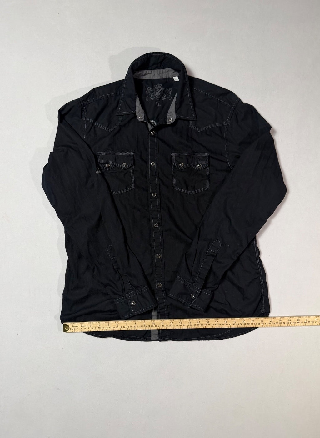 Gothic Graphic GUESS Jeans Black Western Snap Shirt Size XL