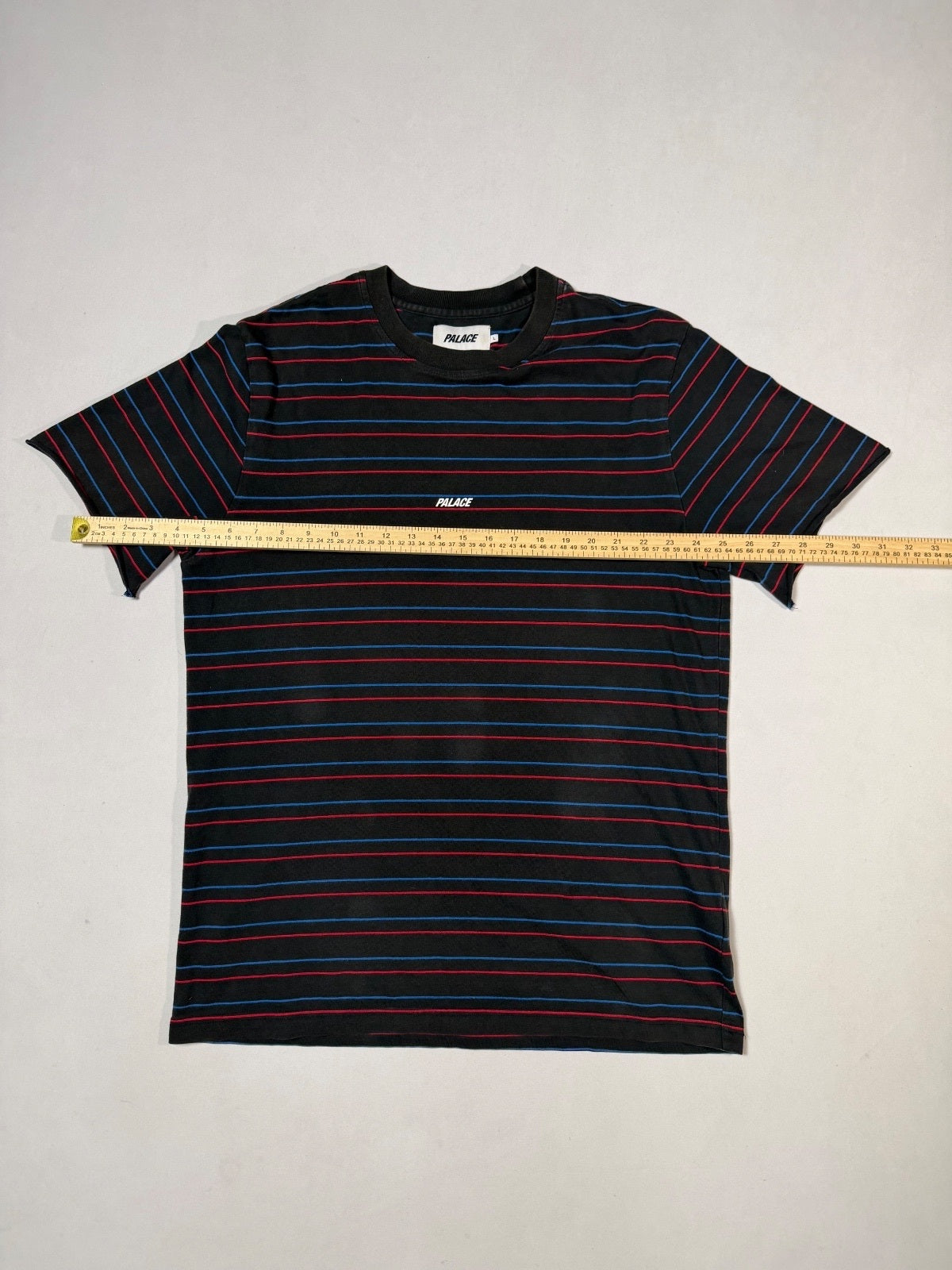 Vintage Palace Black Red Blue Stripe T-Shirt Size L