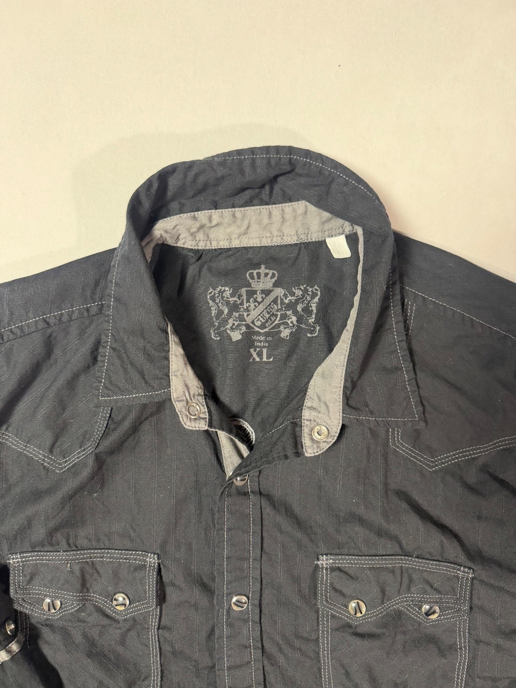Gothic Graphic GUESS Jeans Black Western Snap Shirt Size XL