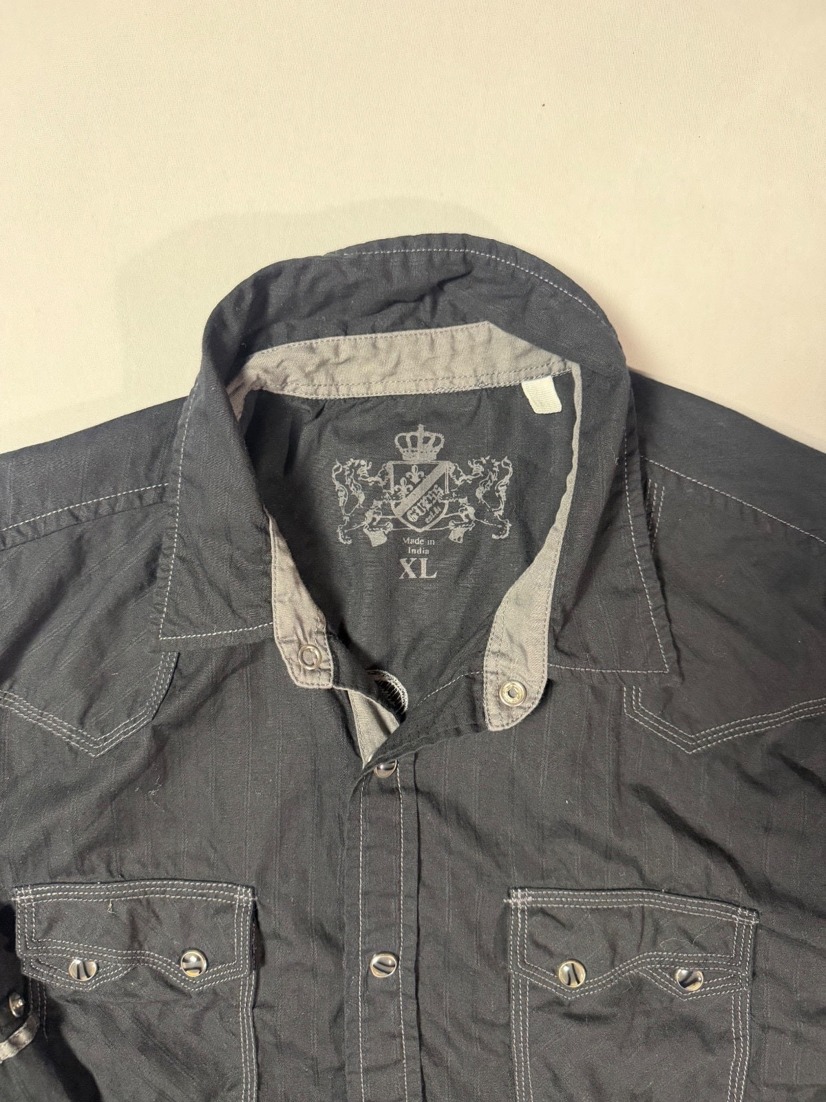 Gothic Graphic GUESS Jeans Black Western Snap Shirt Size XL