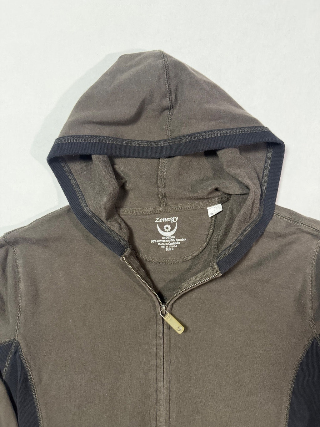 Chico’s Zenergy Olive Hooded Full Zip Jacket Size 2