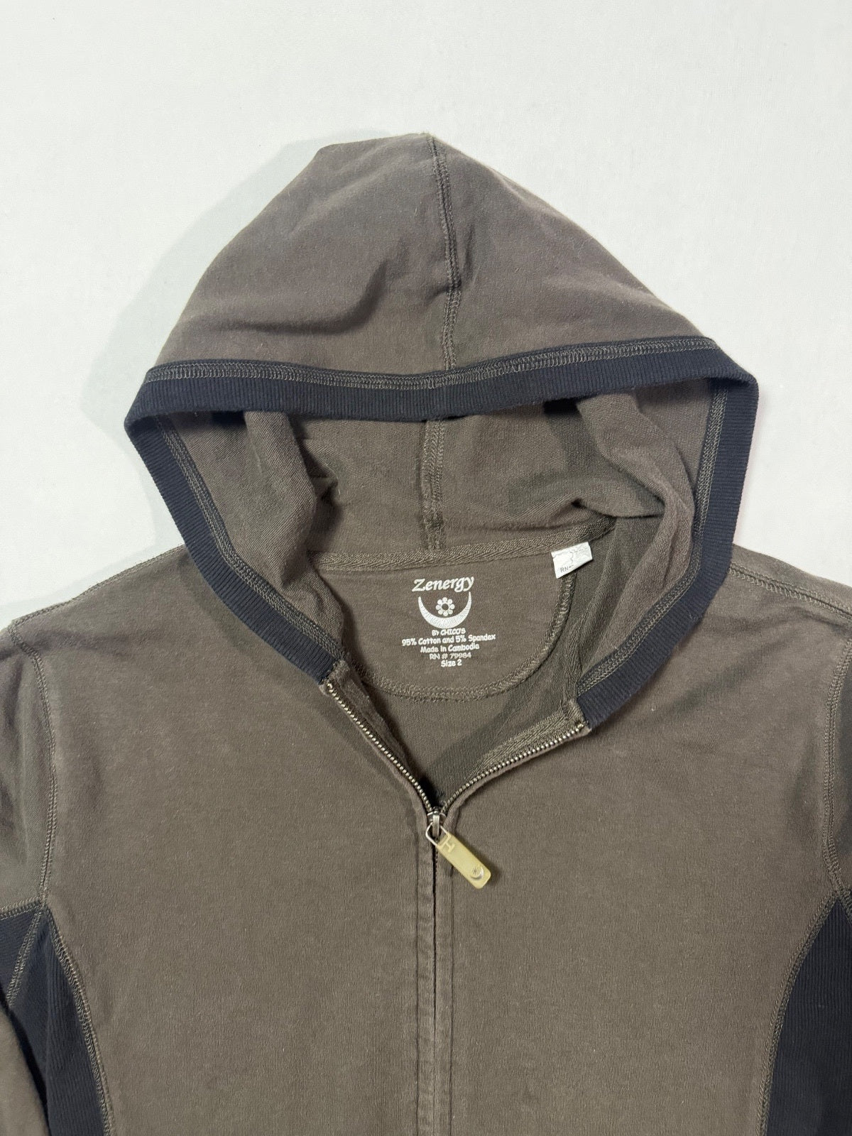 Chico’s Zenergy Olive Hooded Full Zip Jacket Size 2